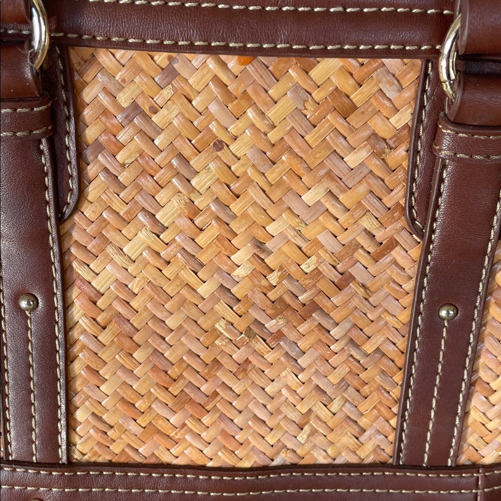 ETIENNE AIGNER Brown Tan Rattan Woven Small Tote Vintage - Picture 12 of 16
